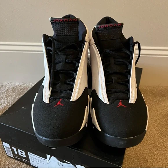 Size 18 - Jordan 14 Retro Black Toe 2014 - 487471 102 White/Blck /Varsity Rd BOX